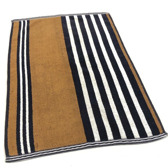 Vintage 70s FIELDCREST Set of 2 Hand Towel 16" x 25": Brown Navy White Stripes - Picture 5 of 10